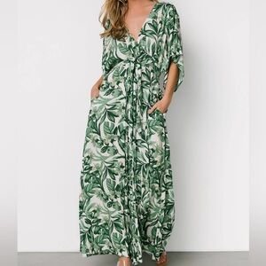 NWT Large Baltic Born Byron Tropical Green and White Jumpsuit Adjustable Tie Bow